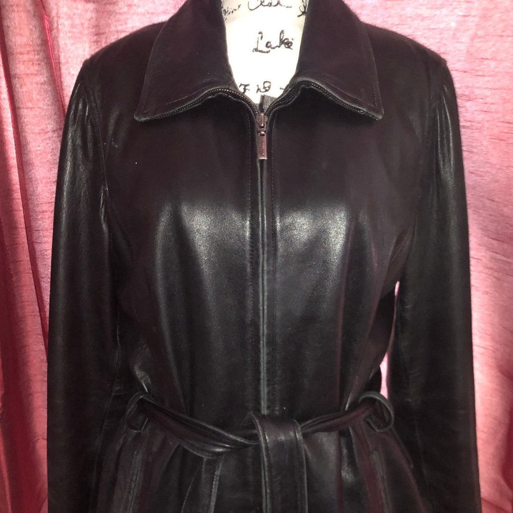Colebrook & Co Belted black leather jacket (L)